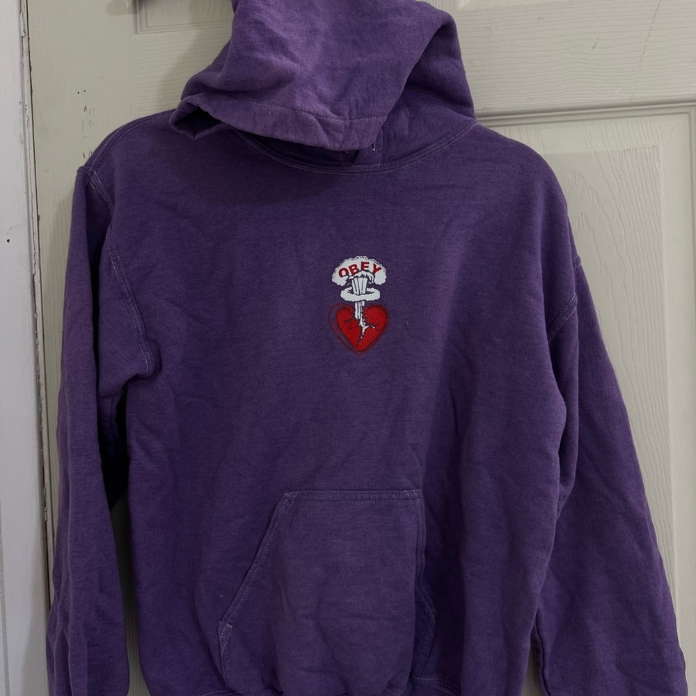 Obey Violet Hoodie with Red Heart Emblem